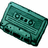 Pixelated teal and dark green triangular shape with irregular edges and scattered black pixels on a white background.