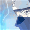 Anime character face with blue mask and headband, surrounded by shifting light effects in a of four