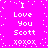 Bright pink background with white pixelated text reading "I Love You Scott xoxox" arranged in a vertical , surrounded by scattered white dots