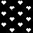 Black background with scattered white pixelated heart shapes, some forming partial or distorted patterns.