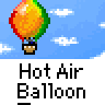 Animated contact sheet of a hot air balloon icon with 16 frames showing sequential animation cycles against a blue sky background.