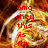 Red pixelated text overlays a blurred golden-brown background with swirling patterns, forming a four