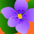 Pixelated purple flower with yellow center on green and orange background