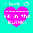 Four identical pixelated heart icons with cyan background, white text, and pink heart shape, each displaying 'i love <3 fill in the BLANK!' text.