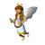 Animated angel with brown hair, white wings, and a light blue dress holding a harp against a plain background.