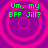 Four identical pixelated icons arranged in a , each with green text on purple background and pink concentric circles