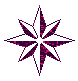 Four identical star-shaped pixel art icons arranged in a , each with eight points and alternating dark purple and bright pink segments on a light gray background