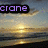 Sunset over water with text labels 'crane', 'lake', and 'camp' in different positions.