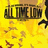 Yellow background with scattered brown and red pixel clusters, dark rectangular shape at top containing indistinct text-like forms.