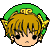 Pixelated character head with brown hair, green hat, and yellow accents in a of six views showing slight rotation