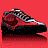 Six pixelated sneakers on red background, each with distinct color schemes and Nike swooshes in various positions.