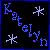 Pixelated text spelling 'Katelyn' in blue and purple hues on a black background, flanked by two white asterisk-like symbols.