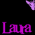 Purple text "Laura" repeats across a black background with purple butterflies in various positions.