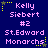 Pixelated text on dark blue background with yellow star accents, repeating 'Kelly Siebert #2 St. Edward Monarchs' in pink and white.