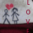 Two gray stick figures stand side-by-side beneath a red heart, with vertical red letters spelling 'LOVE' on the right against a light background.