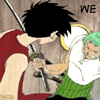 Six of One Piece characters in various poses with text overlays including "WE DON'T HAVE", "PAIRING WARS," and "PIRATE ORGIES!"