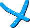 Three blue X-shaped icons with white and green pixel details on a gray background, each in slightly different orientations.