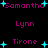 Pixelated text names in magenta with cyan starbursts on black background, arranged in a pattern