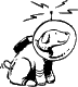 Black-and-white cartoon dog in astronaut suit with antenna, sitting, head turned right, lightning bolts above left head, no lightning above right head.