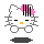 Two static frames of a Hello Kitty–style pixel art icon showing slight pose differences with pink bow and black stripes on head, gray background, and dark shadow below.