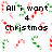 Pixelated candy cane shapes in red and green surround black text reading 'All I want 4 UUU!!! ChRistmas' on a white background.