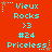 Red background with cyan text and star icons arranged in a pattern, showing repeated elements including "Vieux Rocks" and "Priceless!"