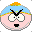 Pixelated cartoon character with light blue cap, orange top, and pink face showing five distinct mouth expressions across frames.