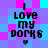 Pixelated text "I Love my Dorks" with a heart symbol on a blue and purple checkered background, displayed in two vertical