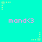 Pixelated cyan background with repeating pink text 'mand<3' and yellow star animations.