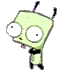 25 pixelated green cartoon characters with large white eyes, black limbs, and antennae in various poses against a gray background