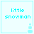 Pixelated cyan text 'little snowman' on white background with cyan border and small cyan snowman icon in bottom-right corner.