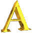 Nine golden 3D letter A icons arranged in a on a gray background, each with distinct lighting and shadow variations