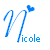 Three variations of a stylized 'N' with heart symbol and 'nicole' text in blue, orange, and pink on white background.