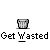 Pixel art animation of a yellow-shirted figure interacting with trash cans, displaying text and speech bubbles.