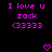 Pixelated text and heart symbols in bright pink on black background, with identical left and right sections.
