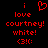Red pixelated text and symbols on black background with heart symbol above 'i love courtney! white! <3! :(' in two side-by-side frames.