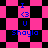 Pixelated icon with pink and black checkered background displaying blue text "I <3 U" and "Shayla" in two distinct layouts.
