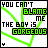 Pixelated text reads "YOU CAN'T BLAME ME THE BOY IS GORGEOUS" with green diagonal lines on white background, animated by small vertical shifts in the lower-right corner.