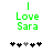 Green pixelated text 'Love Sara' above a of five heart icons with one grayed-out heart, displayed in two identical frames