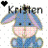 Pixelated blue donkey with pink cheeks and black eyes, wearing a white shirt, positioned under the name 'Kristen' on two backgrounds.