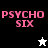 Four display 'PSYCHO SIX' text with a star icon; top-left and bottom-right have black stars, top-right and bottom-left white stars on contrasting backgrounds
