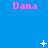 Blue background with pink 'Dana' text repeated in a pattern and white star-like shapes scattered across the image