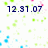 Pixelated text displays '12.31.07' and 'lets make this last <3' on a white background with scattered green, blue, and pink pixel clusters.