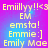 Pixelated text on a gradient background with yellow and blue hues, displaying multiple variations of 'Emiillyyy!!<3' and related names.