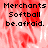 Pixelated text 'Merchants Softball be.afraid.' on a red and white blurred background with one gray