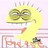 Pixelated yellow cartoon character with spiky hair, green eyes, and a wide open mouth showing teeth against light background.