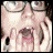 Four pixelated facial expressions in a : top-left shows wide eyes and open mouth with hands near cheeks, top-right covers mouth with gray fabric, bottom-left has hands on cheeks with open mouth, bottom-right displays long hair and open mouth