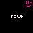 A pixelated pink heart symbol appears above two identical white text strings on a black background.