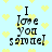 Light blue background with yellow pixelated hearts; black text reads "I love you Samuel" with partial pixelation on the 'u' in 'love' and 'm' in 'Samuel'.