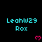 Pixelated cyan text 'LeahW29' and 'Rox' repeated across black background with pink heart symbols, partially obscured by gray overlay.